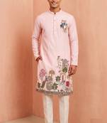 Men polystar & satin silk beads & embroidered work kurta set