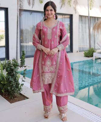 Pink silk blend embroidered palazzo set 3