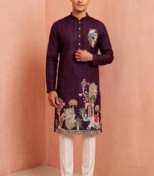 Men polystar & satin silk beads & embroidered work kurta set