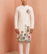Men polystar & satin silk beads & embroidered work kurta set