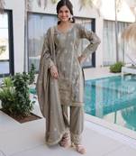Grey silk blend embroidered palazzo set