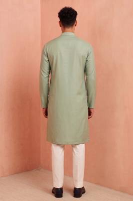 Men polystar & satin silk beads & embroidered work kurta set 5