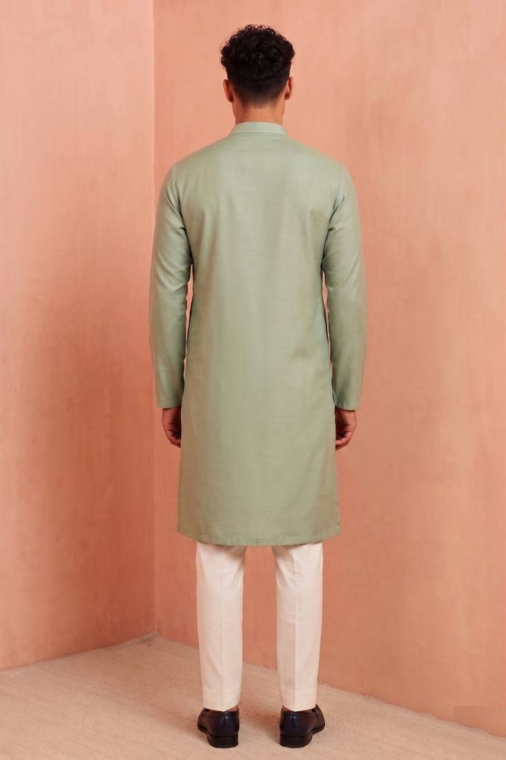 Men polystar & satin silk beads & embroidered work kurta set