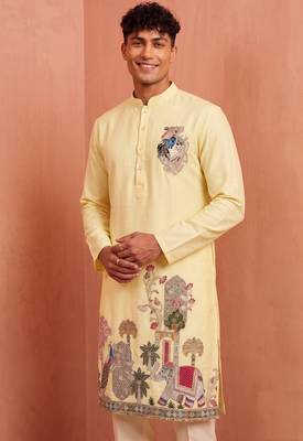 Men polystar & satin silk beads & embroidered work kurta set 4