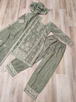 Grey silk blend embroidered palazzo set 4