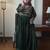Green silk blend embroidered flared gown set