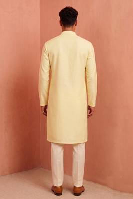 Men polystar & satin silk beads & embroidered work kurta set 5