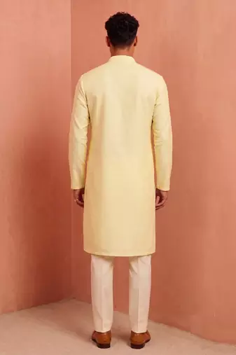 Men polystar & satin silk beads & embroidered work kurta set