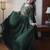 Green silk blend embroidered flared gown set