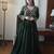 Green silk blend embroidered flared gown set