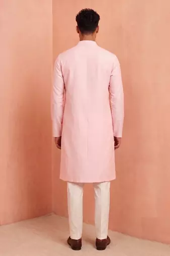 Men polystar & satin silk beads & embroidered work kurta set