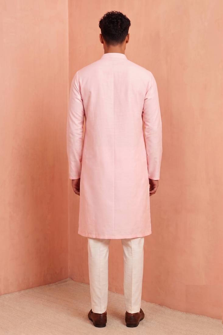 Men polystar & satin silk beads & embroidered work kurta set