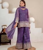 Purple silk blend embroidered palazzo set