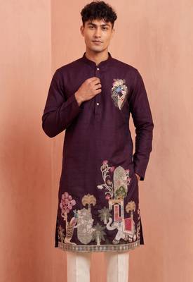 Men polystar & satin silk beads & embroidered work kurta set 4