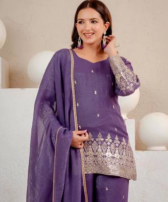 Purple silk blend embroidered palazzo set 2