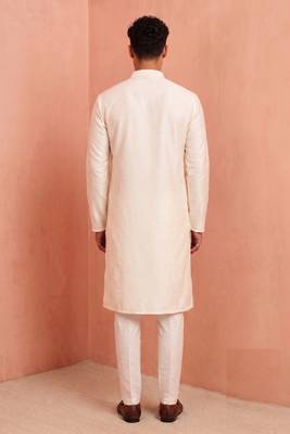 Men polystar & satin silk beads & embroidered work kurta set 5