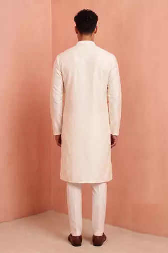 Men polystar & satin silk beads & embroidered work kurta set