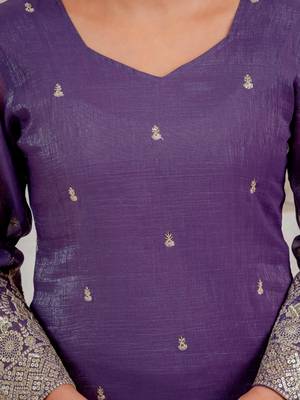 Purple silk blend embroidered palazzo set 3