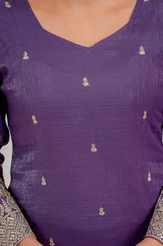 Purple silk blend embroidered palazzo set