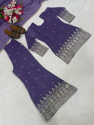 Purple silk blend embroidered palazzo set 4