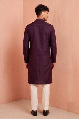 Men polystar & satin silk beads & embroidered work kurta set 5