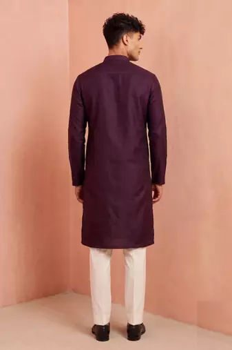 Men polystar & satin silk beads & embroidered work kurta set