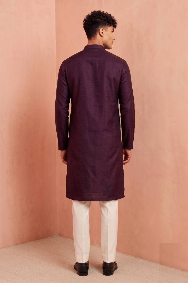 Men polystar & satin silk beads & embroidered work kurta set