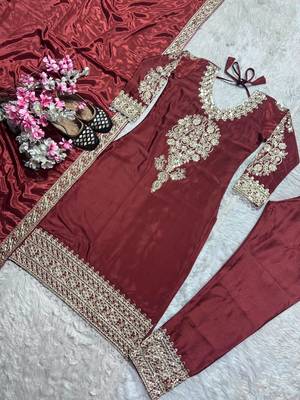 Brown silk blend embroidered farshi salwar set 4