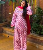 White cotton poly printed farshi salwar set