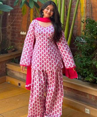 White cotton poly printed farshi salwar set 2