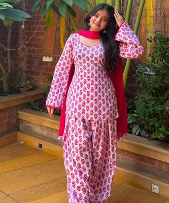 White cotton poly printed farshi salwar set 3