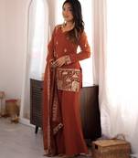 Brown silk blend embroidered palazzo set