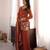 Brown silk blend embroidered palazzo set
