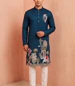 Men polystar & satin silk beads & embroidered work kurta set