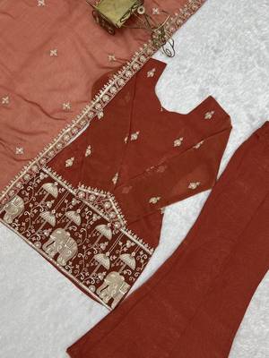 Brown silk blend embroidered palazzo set 4