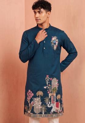 Men polystar & satin silk beads & embroidered work kurta set 4