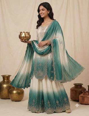 Multicolor faux georgette embroidered palazzo set 1