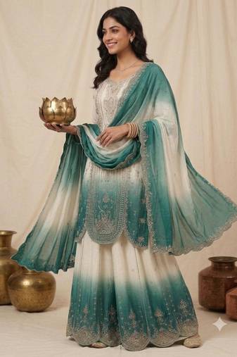 Multicolor faux georgette embroidered palazzo set