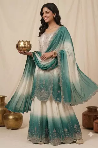 Multicolor faux georgette embroidered palazzo set