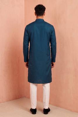 Men polystar & satin silk beads & embroidered work kurta set 5