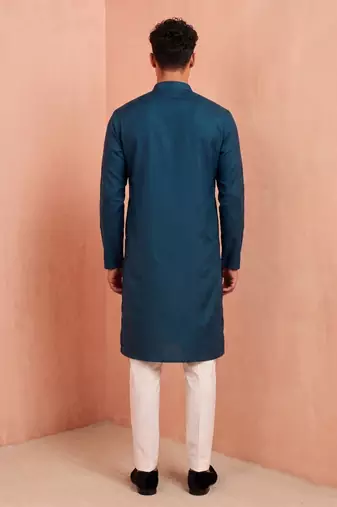 Men polystar & satin silk beads & embroidered work kurta set