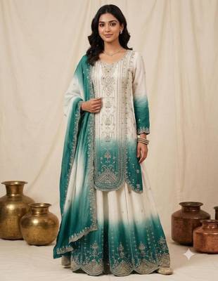 Multicolor faux georgette embroidered palazzo set 2