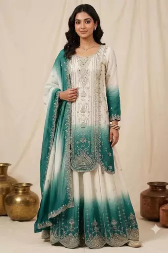 Multicolor faux georgette embroidered palazzo set