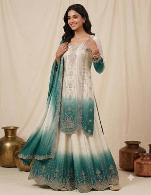 Multicolor faux georgette embroidered palazzo set 3
