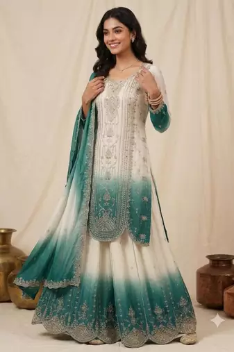 Multicolor faux georgette embroidered palazzo set