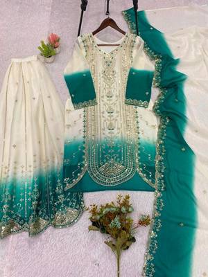 Multicolor faux georgette embroidered palazzo set 4