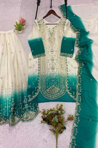 Multicolor faux georgette embroidered palazzo set