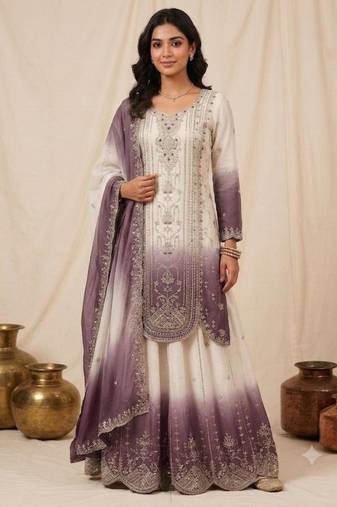 Multicolor faux georgette embroidered palazzo set