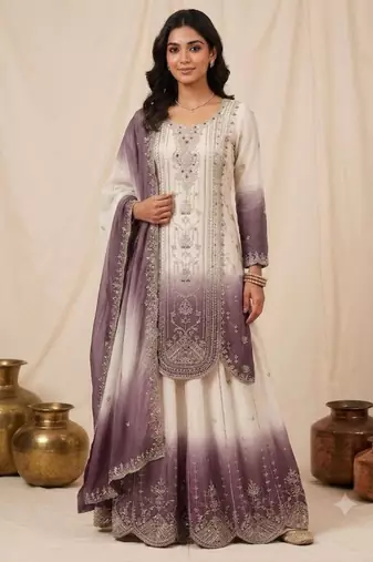 Multicolor faux georgette embroidered palazzo set