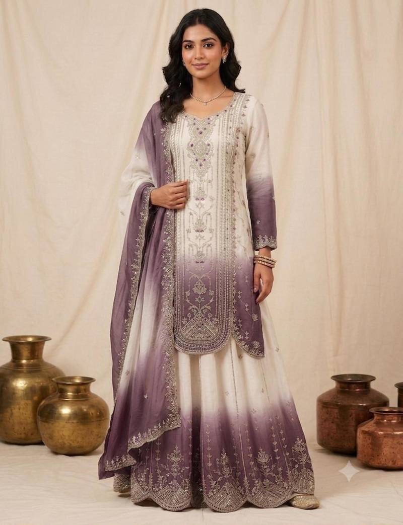 Multicolor faux georgette embroidered palazzo set
